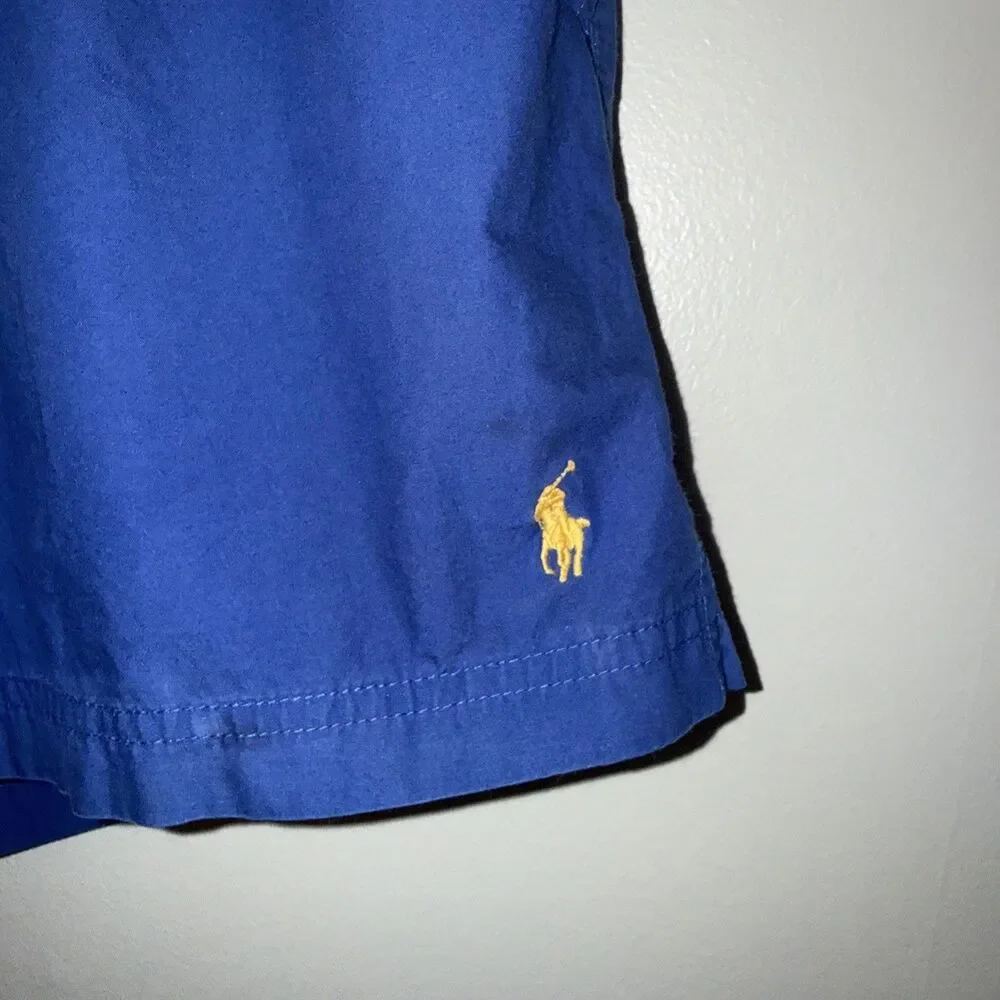 Vintage POLO Ralph Lauren Swim Trunks Men's L Large Blue Yellow Pony Mesh Lined